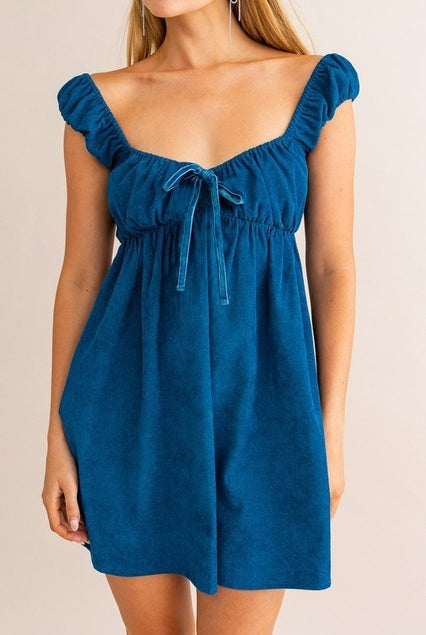 Corduroy Sweetheart Mini Babydoll Dress with Cap Sleeves - Le Lis - RARA Boutique
