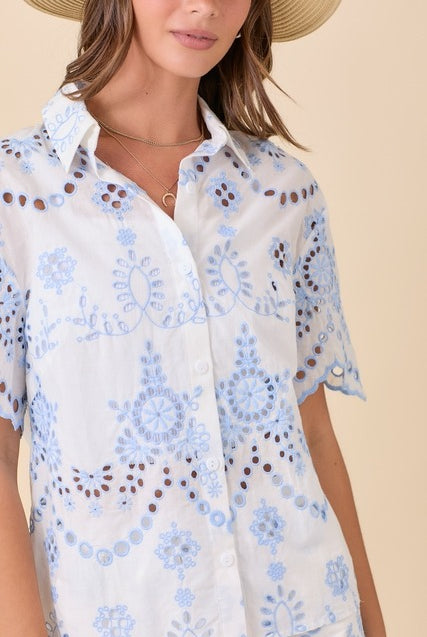mainstrip blue eyelet top - RARA Boutique