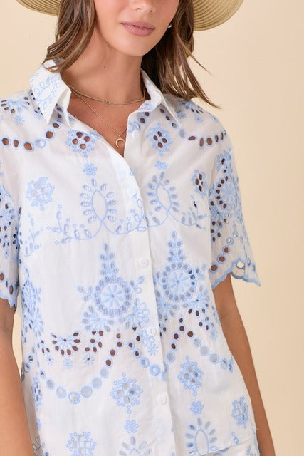 mainstrip blue eyelet top - RARA Boutique