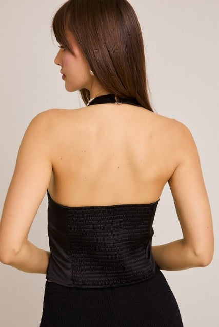Contrast Bow Front Satin Halter Neck Top - Le Lis - RARA Boutique