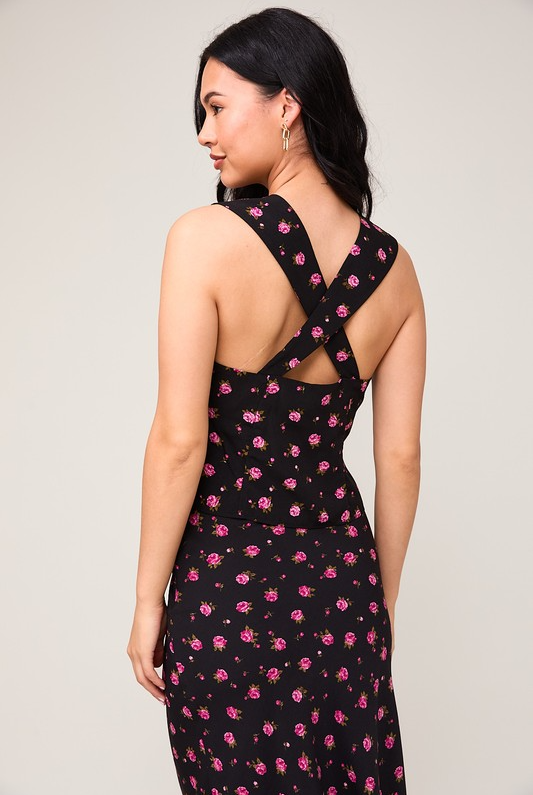 Floral Rose Print Front Tie Wide Strap Top - Le Lis - RARA Boutique