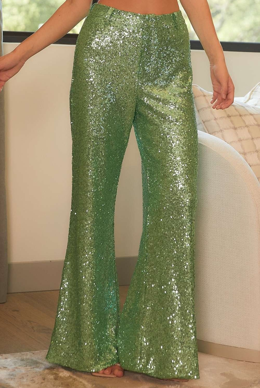 High Rise Wide Leg Sequin Trouser Pants - Main Strip - RARA Boutique