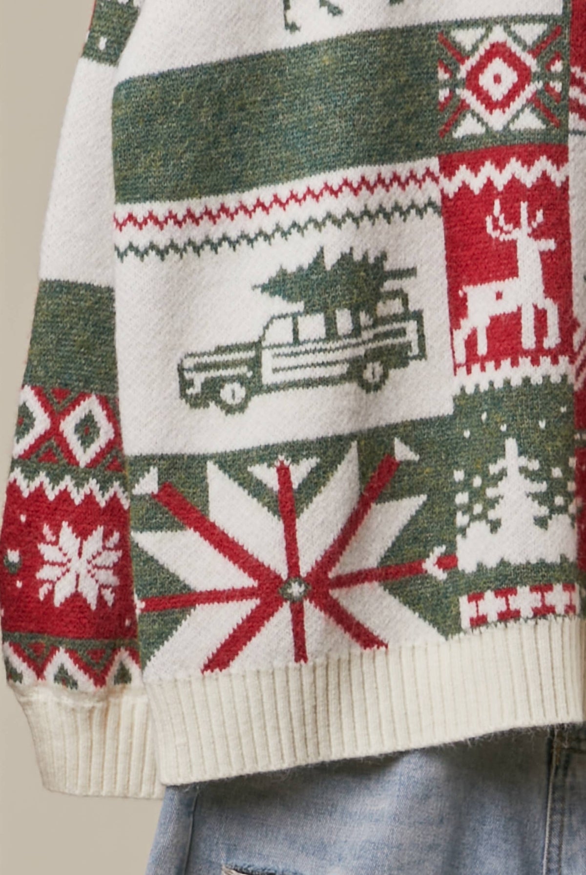 Mello Nordic Christmas knit sweater featuring festive holiday patterns, cozy wool blend, and ribbed cuffs for a warm winter look.