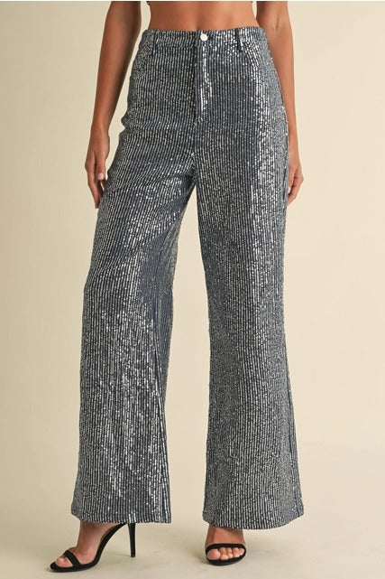 Striped Sequin Wide Leg Jeans - EB Luxe - RARA Boutique