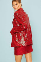 Notched Collar Neck Oversized Sequin Blazer Jacket - Main Strip - RARA Boutique