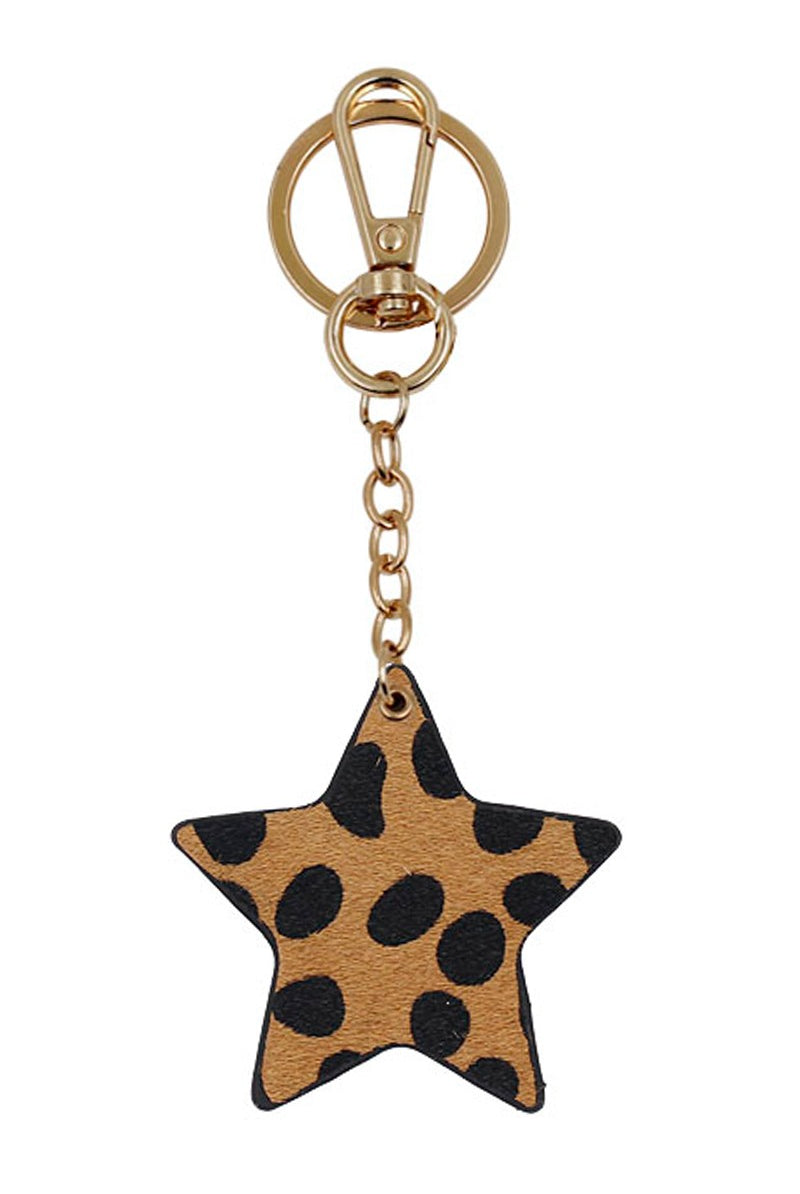 Double Sided Star Shaped Animal Print  Genuine Leather Keychain - RARA Boutique