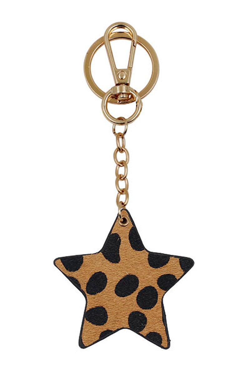 Double Sided Star Shaped Animal Print Genuine Leather Keychain - RARA Boutique
