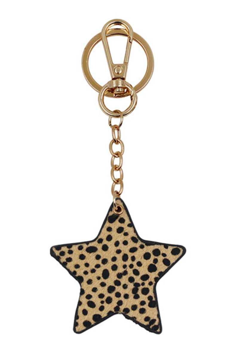 Double Sided Star Shaped Animal Print  Genuine Leather Keychain - RARA Boutique