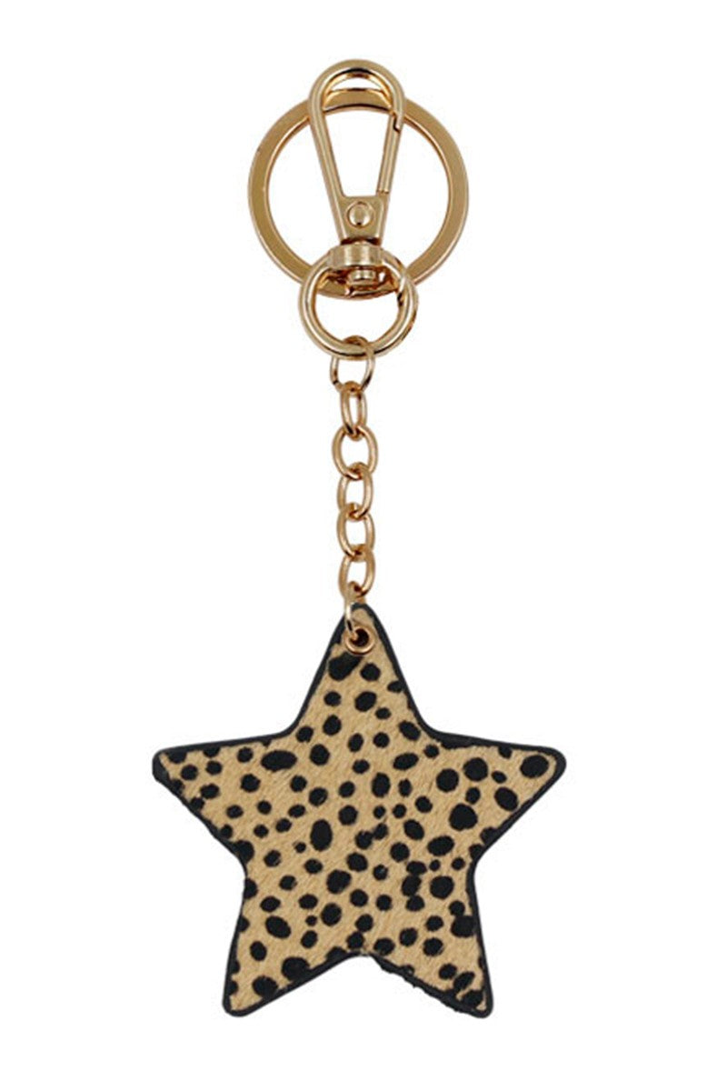 Double Sided Star Shaped Animal Print Genuine Leather Keychain - RARA Boutique