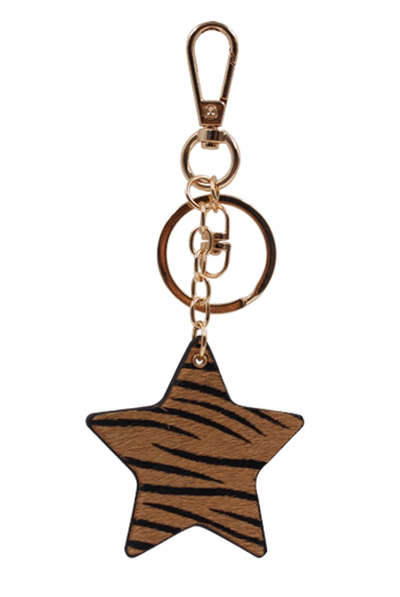 Double Sided Star Shaped Animal Print  Genuine Leather Keychain - RARA Boutique