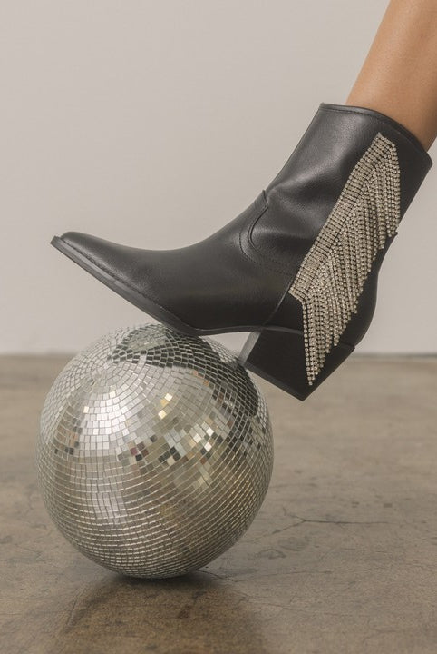 Rhinestone fringe ankle Western boots by RARA Boutique featuring sparkling rhinestones and fringe detail on leather boots