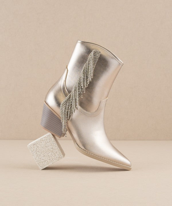 Rhinestone fringe ankle western boots by RARA Boutique featuring sparkling rhinestones and Western-style design.