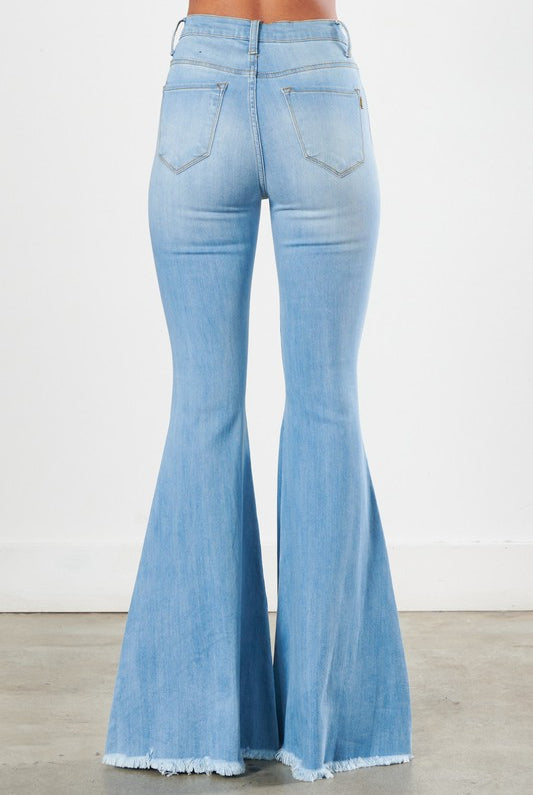 Distressed Frayed Hem Ultra Flare Bell Bottom Jeans - Vibrant M.i.U - RARA Boutique