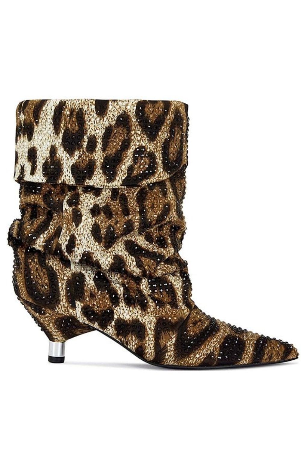 Leopard Print Rhinestone Kitten Heel Slouchy Booties - Azalea Wang - RARA Boutique