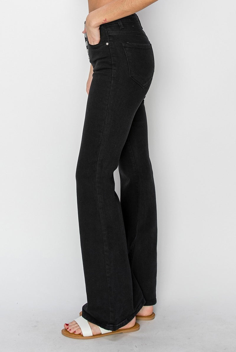 High Rise Button Fly Flare Jeans - Risen - RARA Boutique