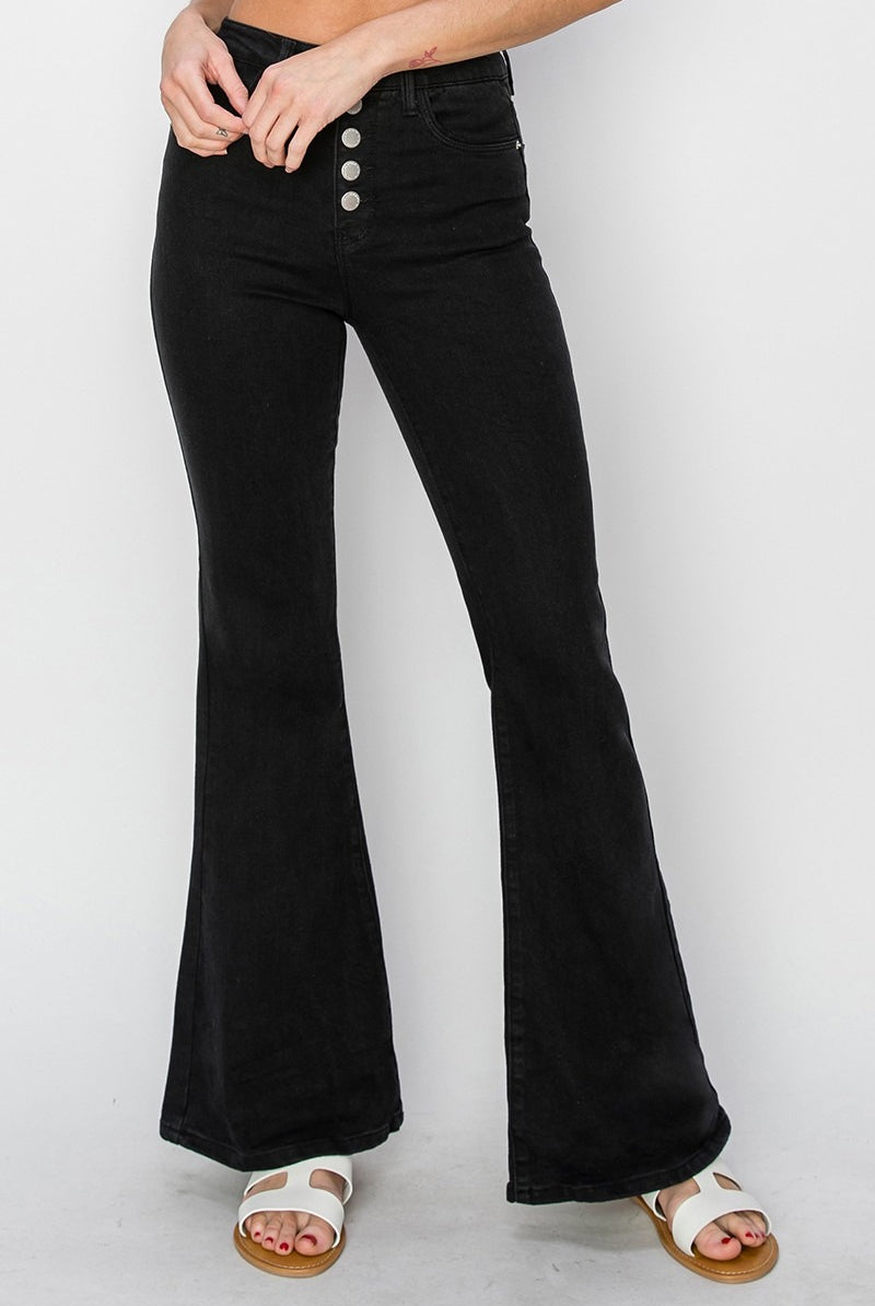 High Rise Button Fly Flare Jeans - Risen - RARA Boutique