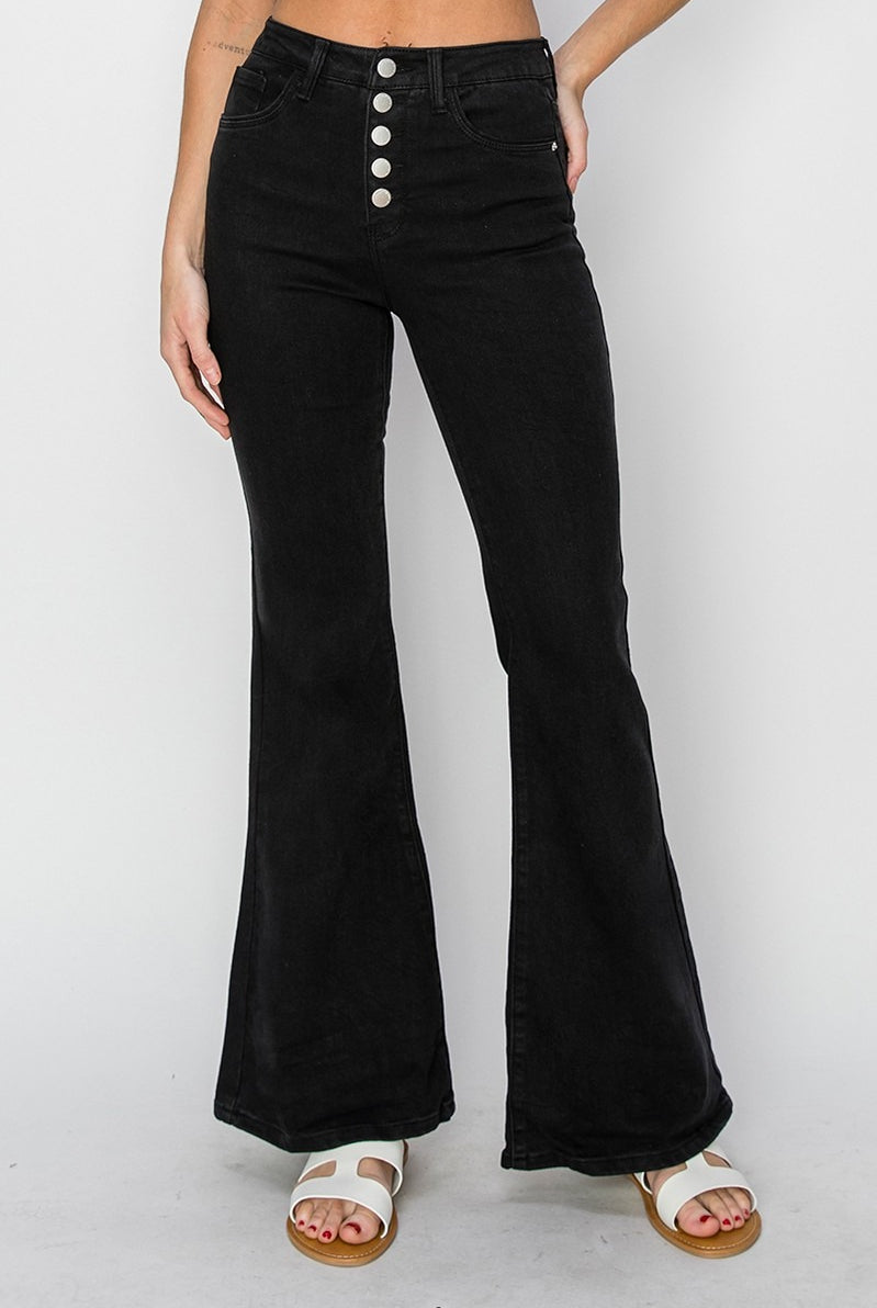 High Rise Button Fly Flare Jeans - Risen - RARA Boutique
