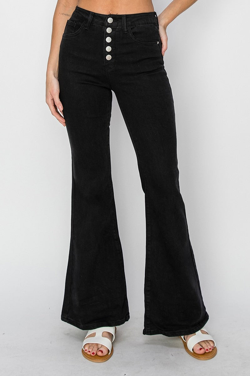 High Rise Button Fly Flare Jeans - Risen - RARA Boutique