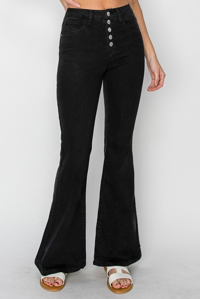 High Rise Button Fly Flare Jeans - Risen - RARA Boutique