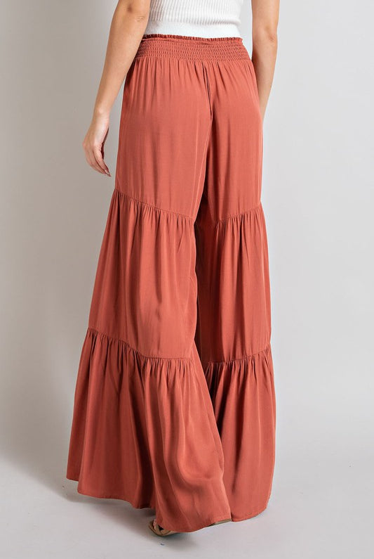 Tiered Wide Leg Pants with Waist Tie - eesome - Rara Boutique