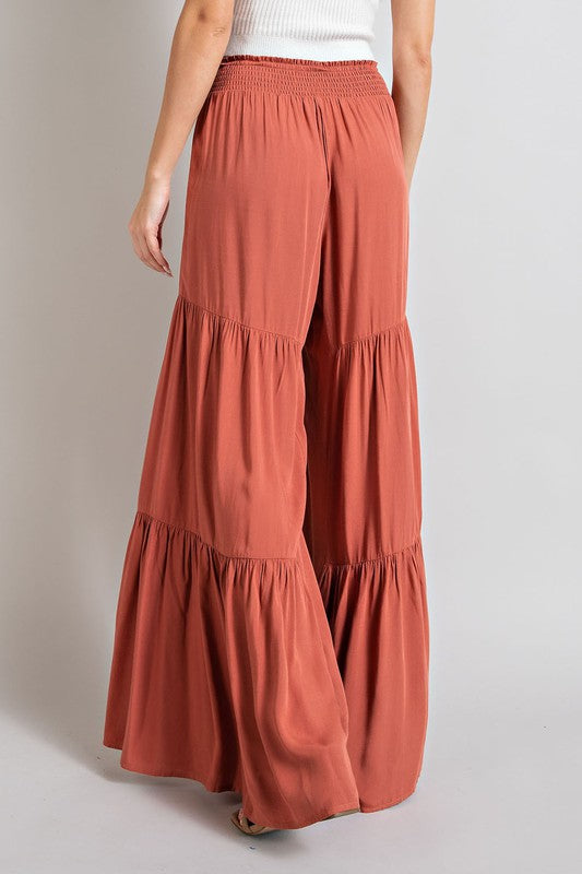 Tiered Wide Leg Pants with Waist Tie - eesome - Rara Boutique