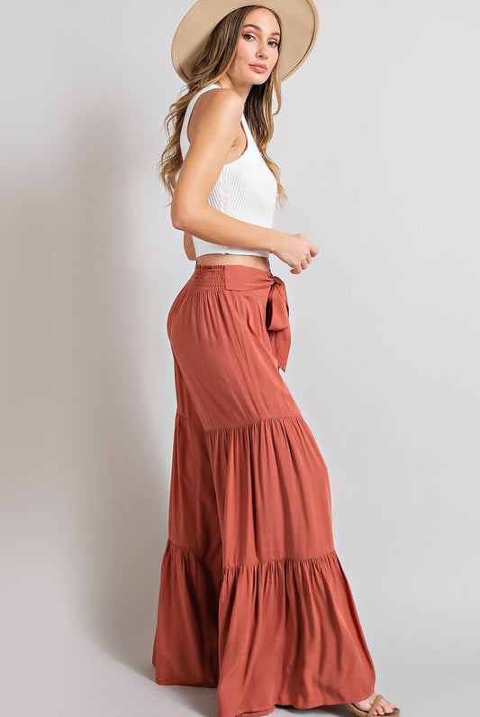 Tiered Wide Leg Pants with Waist Tie - eesome - Rara Boutique
