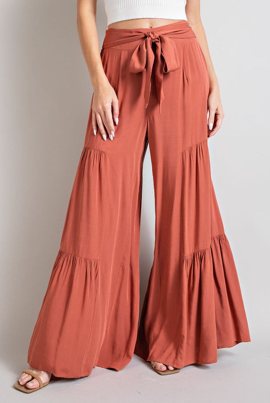 Tiered Wide Leg Pants with Waist Tie - eesome - Rara Boutique