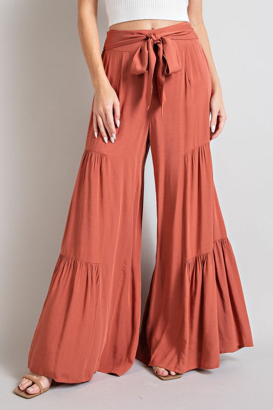 Tiered Wide Leg Pants with Waist Tie - eesome - Rara Boutique