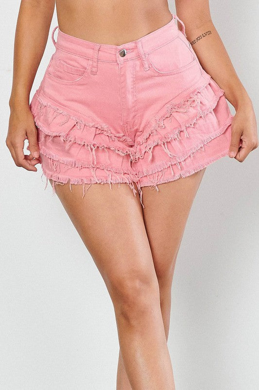 Fringe Ruffle Denim Shorts- Vibrant M.i.u - RARA Boutique