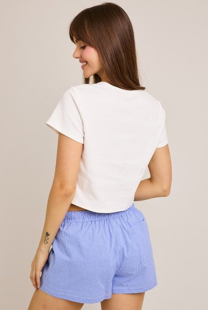 Embroidered Football Teddy Bear Baby Tee - Le Lis - RARA Boutique