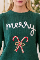 Merry Christmas Sweater With 3D Candy Cane Embroidery - Main Strip - RARA Boutique