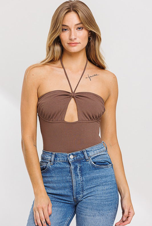 Halter Neck Bodysuit with Cut Out - RARA Boutique