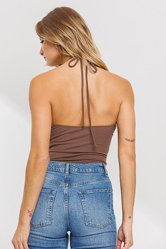 Halter Neck Bodysuit with Cut Out - RARA Boutique