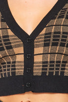 Solid Plaid Snug Waist Casual Cropped Cardigan - RARA Boutique
