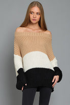 Off the Shoulder Color Block Sweater - RARA Boutique