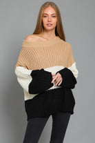 Off the Shoulder Color Block Sweater - RARA Boutique