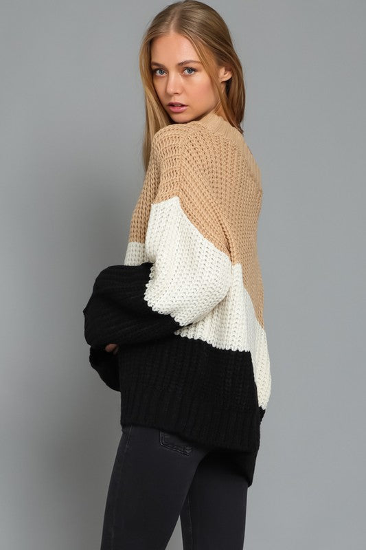 Off the Shoulder Color Block Sweater - RARA Boutique
