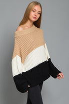 Off the Shoulder Color Block Sweater - RARA Boutique