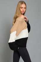 Off the Shoulder Color Block Sweater - RARA Boutique