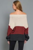 Off the Shoulder Color Block Sweater - RARA Boutique