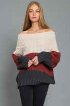 Off the Shoulder Color Block Sweater - RARA Boutique