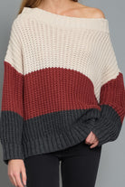 Off the Shoulder Color Block Sweater - RARA Boutique