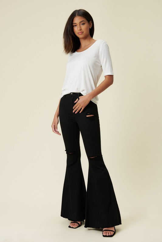 High Rise Distressed Ultra Flare Bell Bottom Jeans - Vibrant M.i.U - RARA Boutique