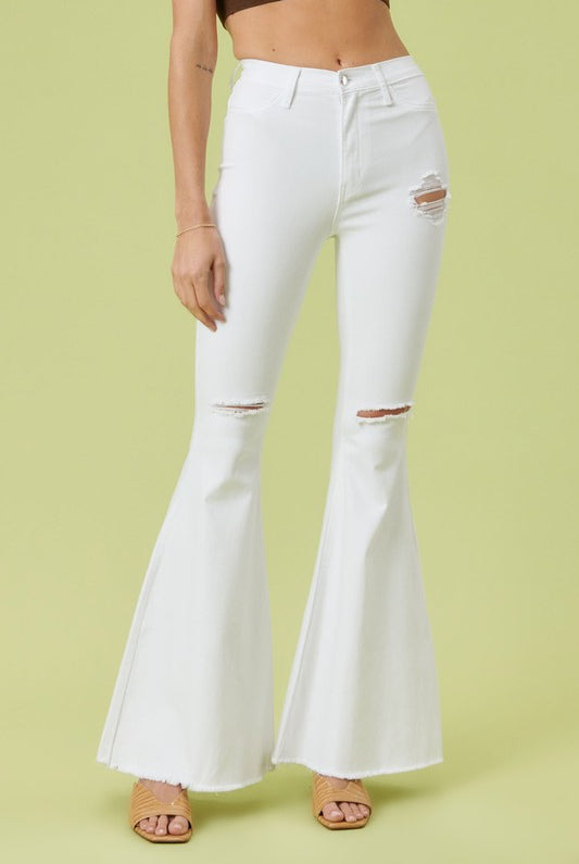 High Rise Distressed Ultra Flare Bell Bottom Jeans - Vibrant M.i.U - RARA Boutique