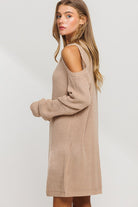 Cold Shoulder Long Sleeve Mini Sweater Dress - RARA Boutique