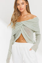 Off the Shoulder Twist Front Sweater Top - RARA Boutique