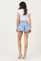 Fringe Ruffle Denim Shorts- Vibrant M.i.u - RARA Boutique
