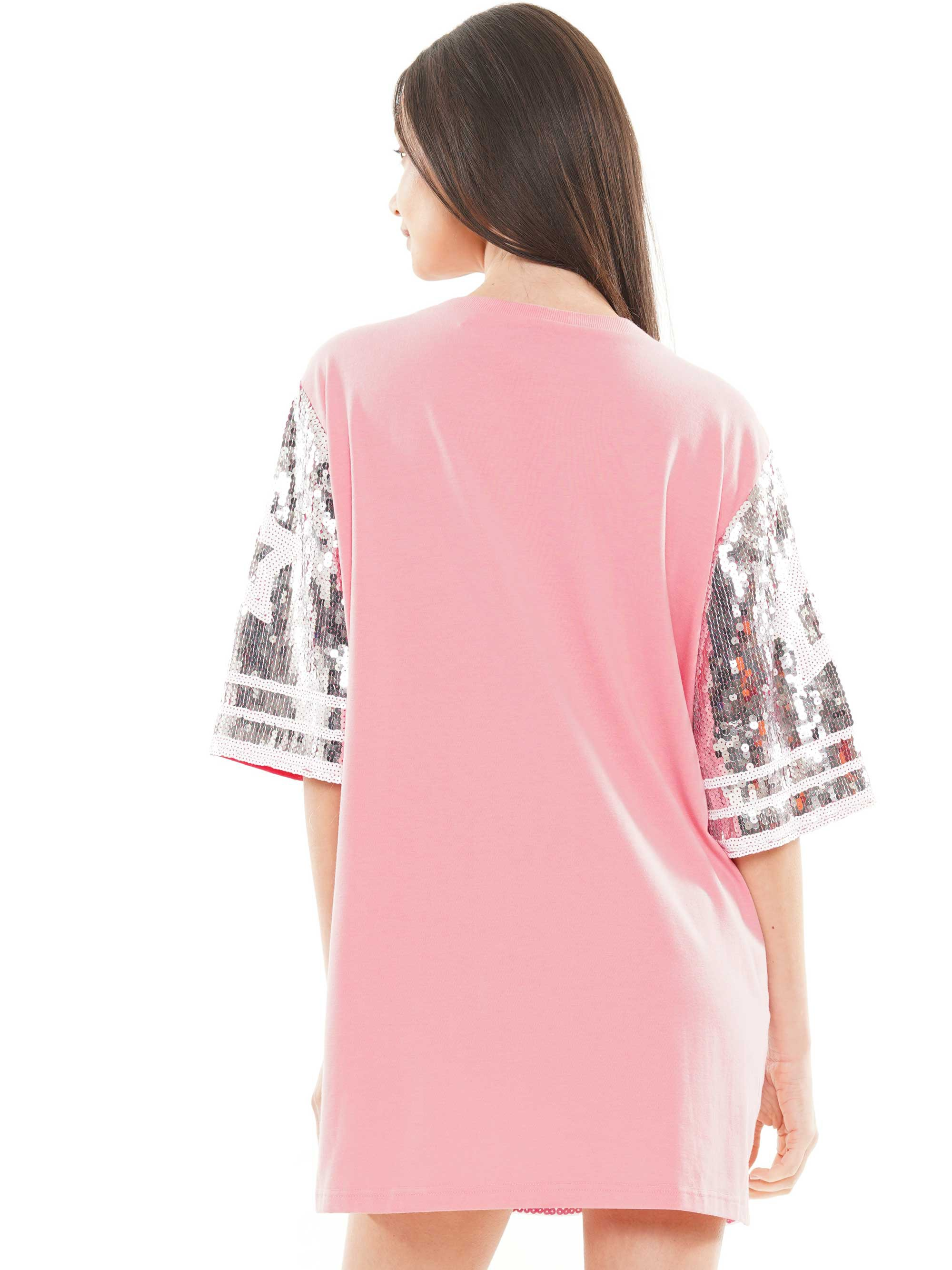 Number One Sequin Pink Jersey T-Shirt Dress - RARA Boutique