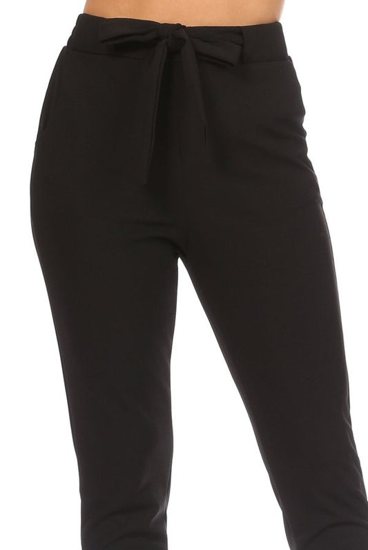 Black Knit Crepe High Waist Paperbag Waist Pants - Rara Boutique