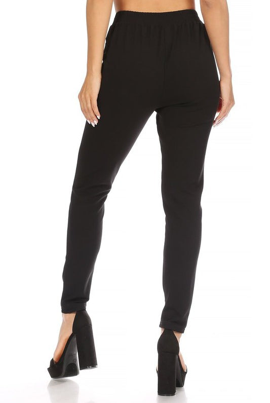 Black Knit Crepe High Waist Paperbag Waist Pants - Rara Boutique